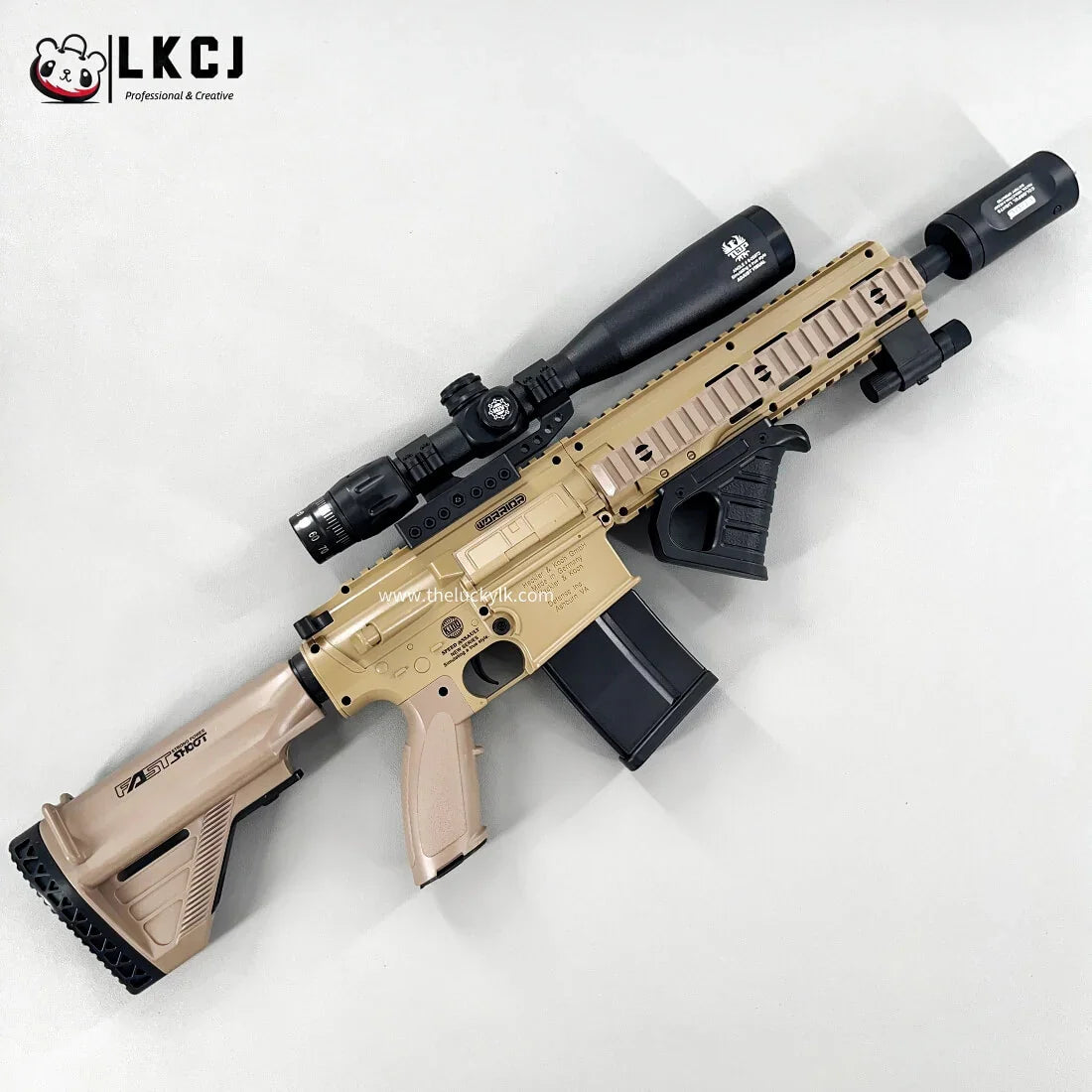 Exquisite Engraving HK417 Gel Blaster High Rate of Fire Smooth Shooting With 7 Colors of Lighted Silencer