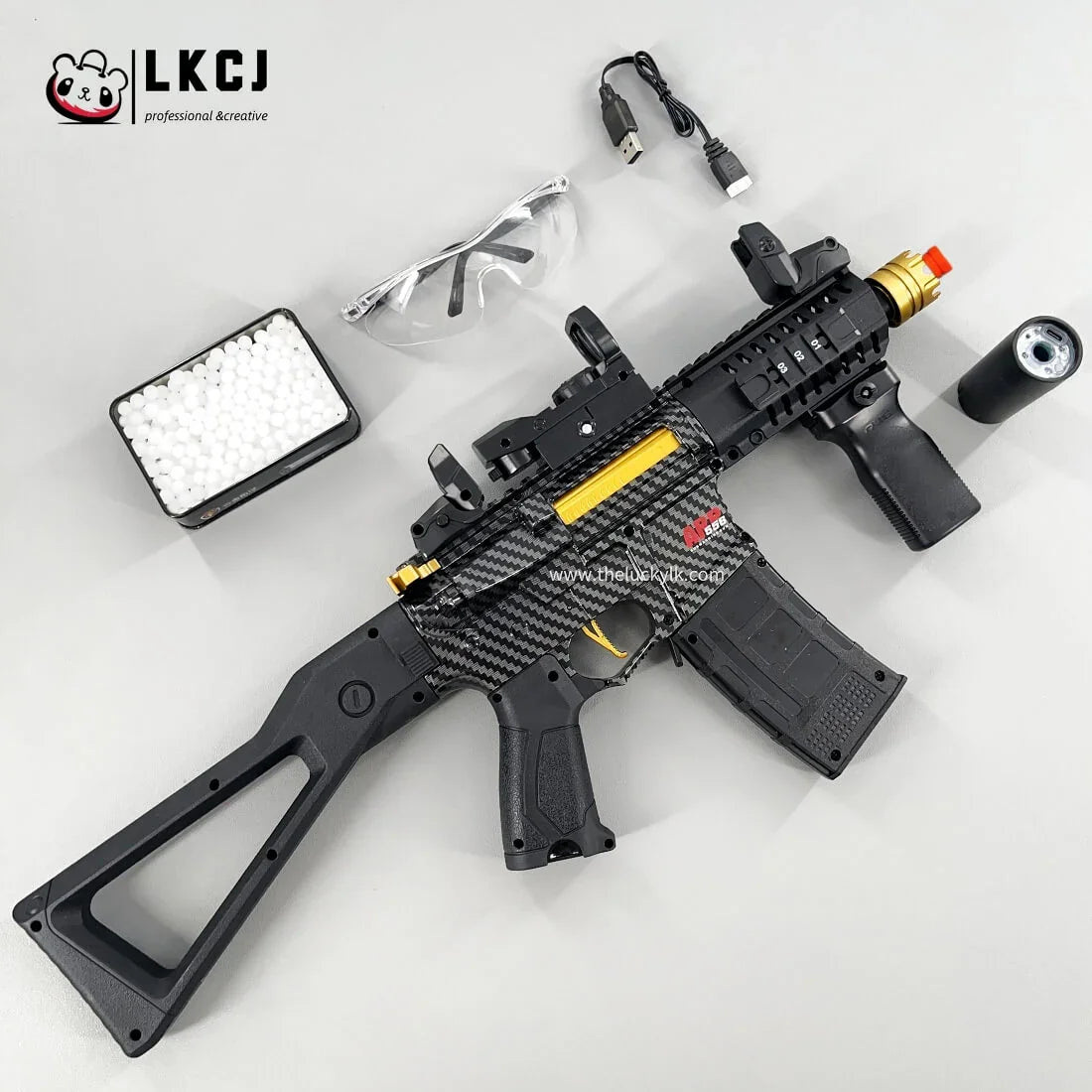 Carbon Fiber Gold Embellished ARP556 Gel Blaster