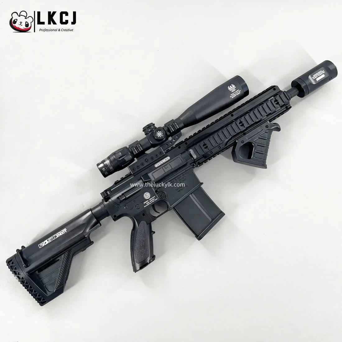 Exquisite Engraving HK417 Gel Blaster High Rate of Fire  Smooth Shooting With 7 Colors of Lighted Silencer