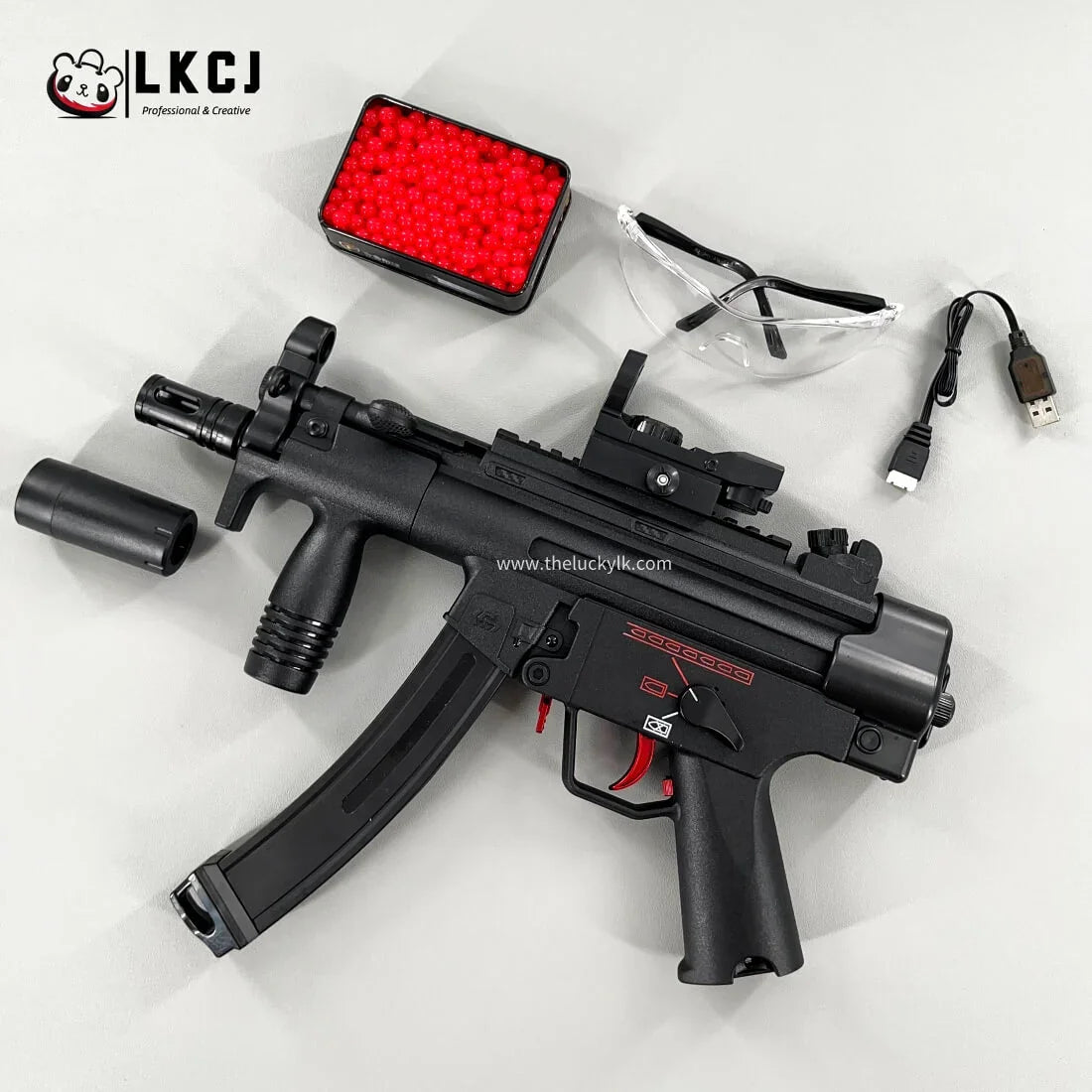 Exquisite Engraving MP5K Gel Blaster High Rate of Fire  Smooth Shooting With 7 Colors of Lighted Silencer